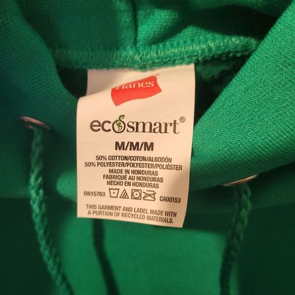 HANES Ecosmart Green Hoodie Sweatshirt Medium - Picture 3 of 3